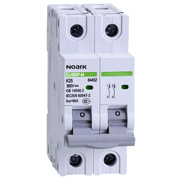 Noark 25 Amp DC EX9BP-N Miniature Circuit Breaker MCB 2 Pole K Curve 6kA